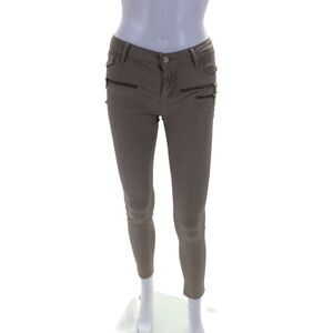 Leara Woman Womens Cotton Zip Button Lined Skinny Leg Khaki Pants Beige Size 02
